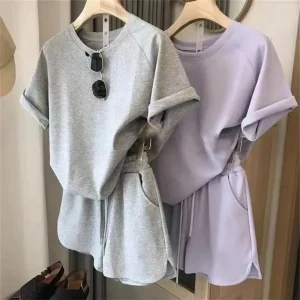  2 Piece Set Women Summer Loose Short Sleeve T-Shirt Casual Shorts Sports .
